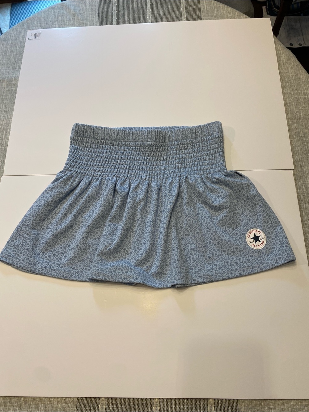 Converse Blue Floral Smocked-Waist Skort with Logo Patch